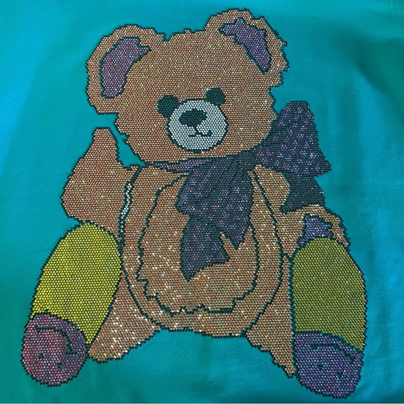 Teal Sweatshirt with Sequin Teddy Bear Design - Picture 3 of 7